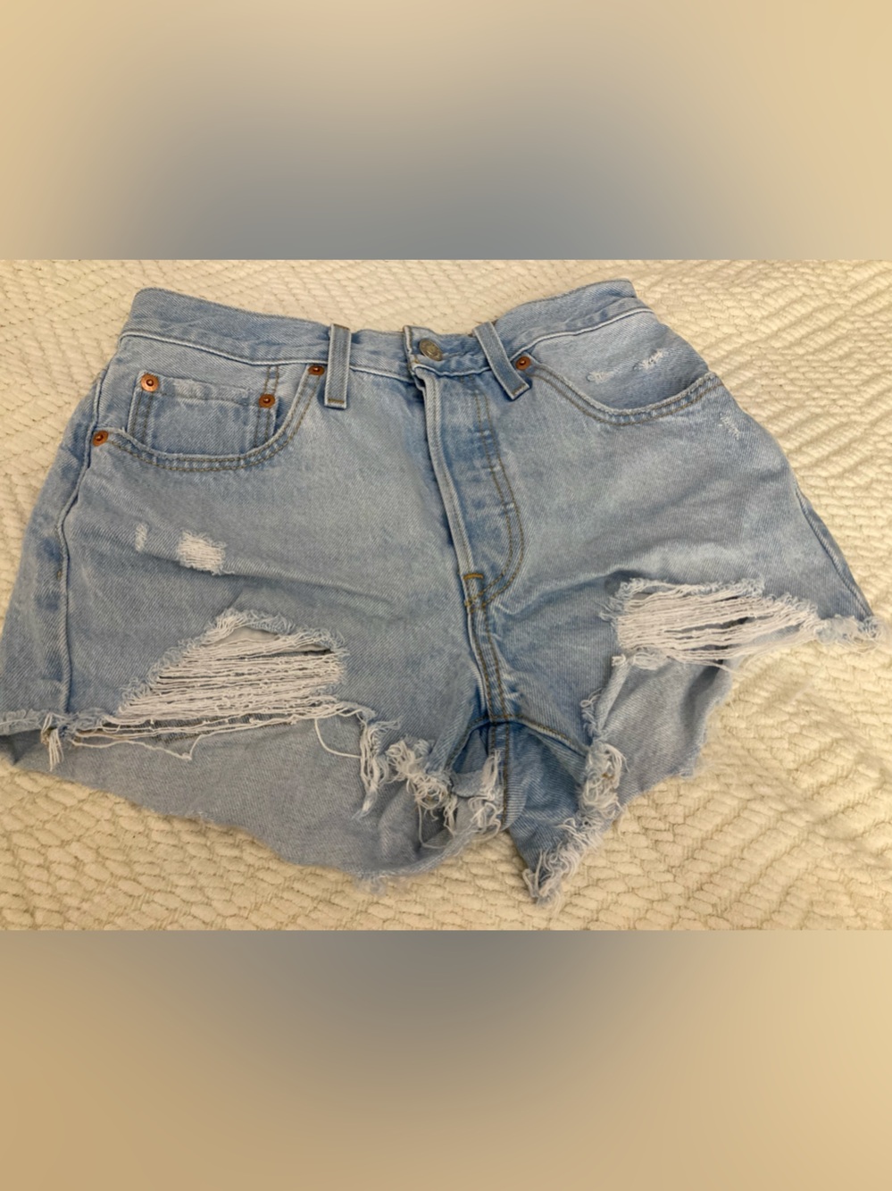 Levis Shorts W26 Blue Denim Jean 501 Cutoff Button Fly